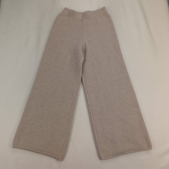 Miou Muse Ribbed Knit Wide Leg Pants M Beige - Picture 2 of 10
